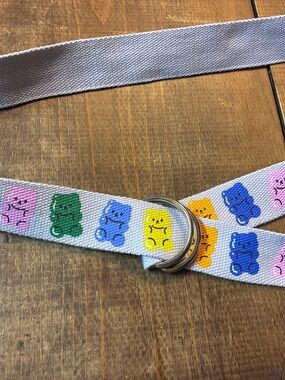 D-Ring Belt with Colorful Gummy Bear Print - White